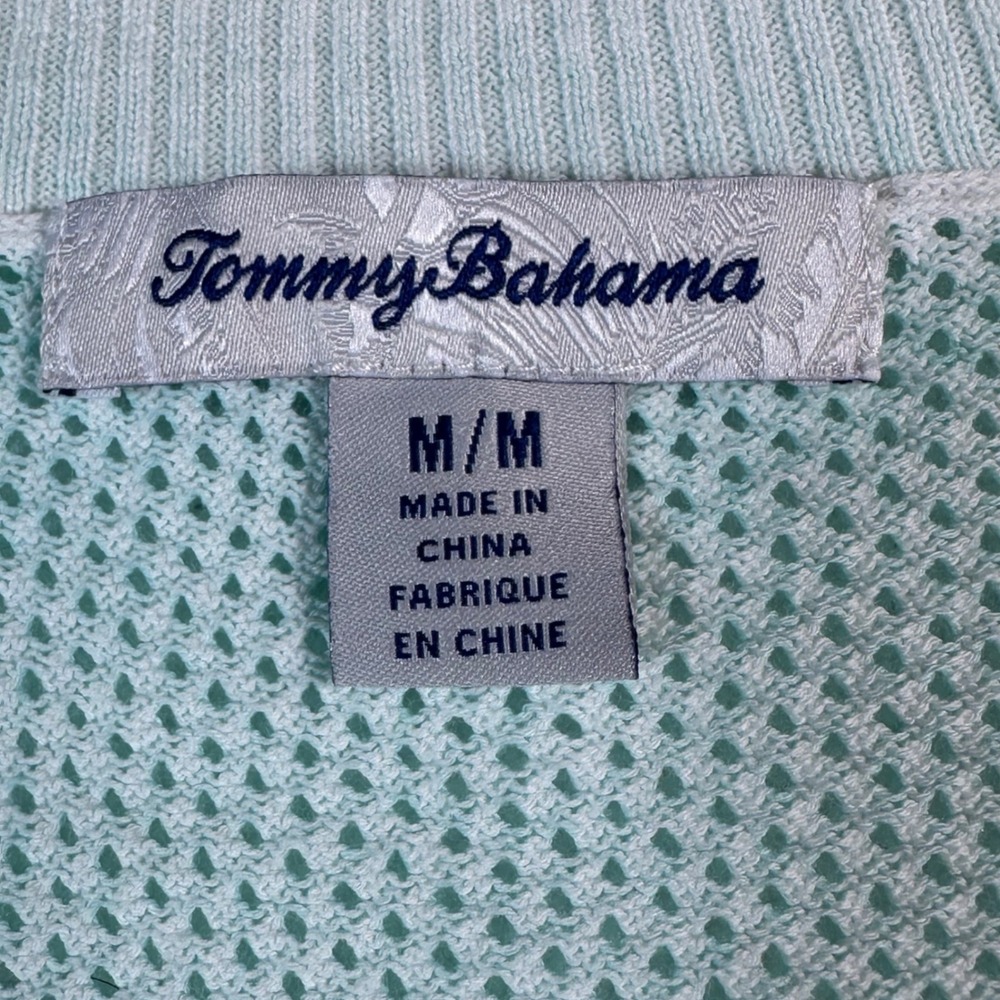 Tommy Bahama Sweater Women Medium Aqua Tropical Leaf Print V-Neck Cotton Knit - Picture 7 of 8